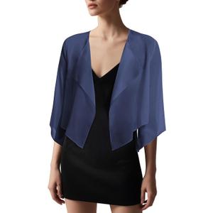 Urban CoCo Women's Chiffon Shrug Cardigan Open Front 3/ 4 Sleeve Drape Irregular Hem Bolero Summer Cover Up(S, Navy Blue)