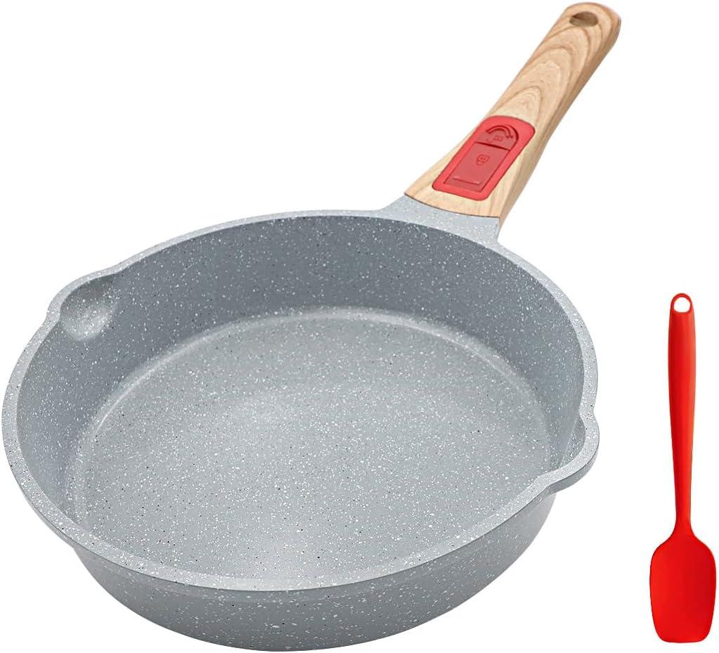 8 Inch Nonstick Ceramic Deep Frying Pan, Small Egg Omelette Pan with Removable Handle, Aluminum Saut Pan Compatible with All Stovetops, Oven Safe (Blue)