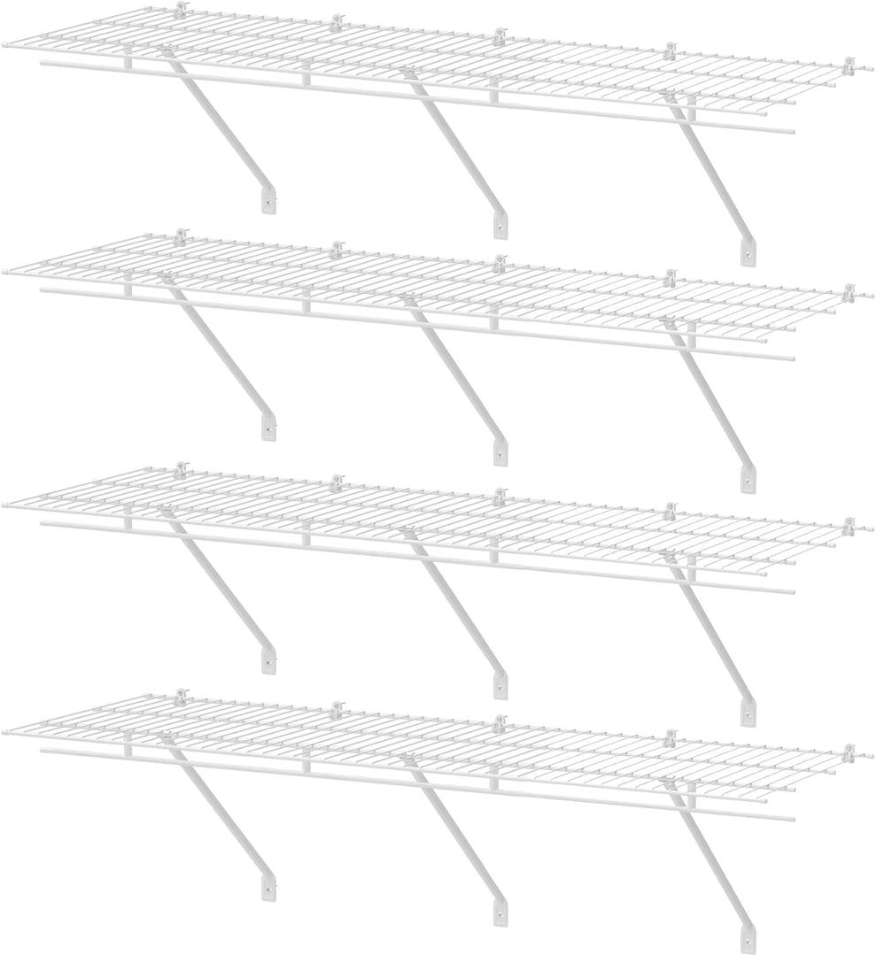 HAUSHOF Closet Shelves Wall Mounted 4-Pack, 4ft x 16in White Metal Wire Shelving for Laundry Room, Closet, Basement Organization and Storage