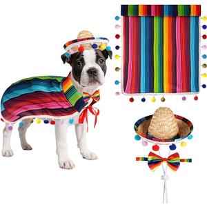 3pcs Mexican Dog Costume with Dog Sombrero Hat Accessories for Small Puppy Kitten Halloween Dress Up Party