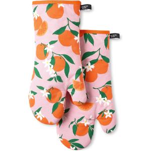 kate spade new york Squeeze The Day Oven Mitt 2-Pack Set, Heat Resistant, 100% Cotton, Orange/Pink, 7"x13"