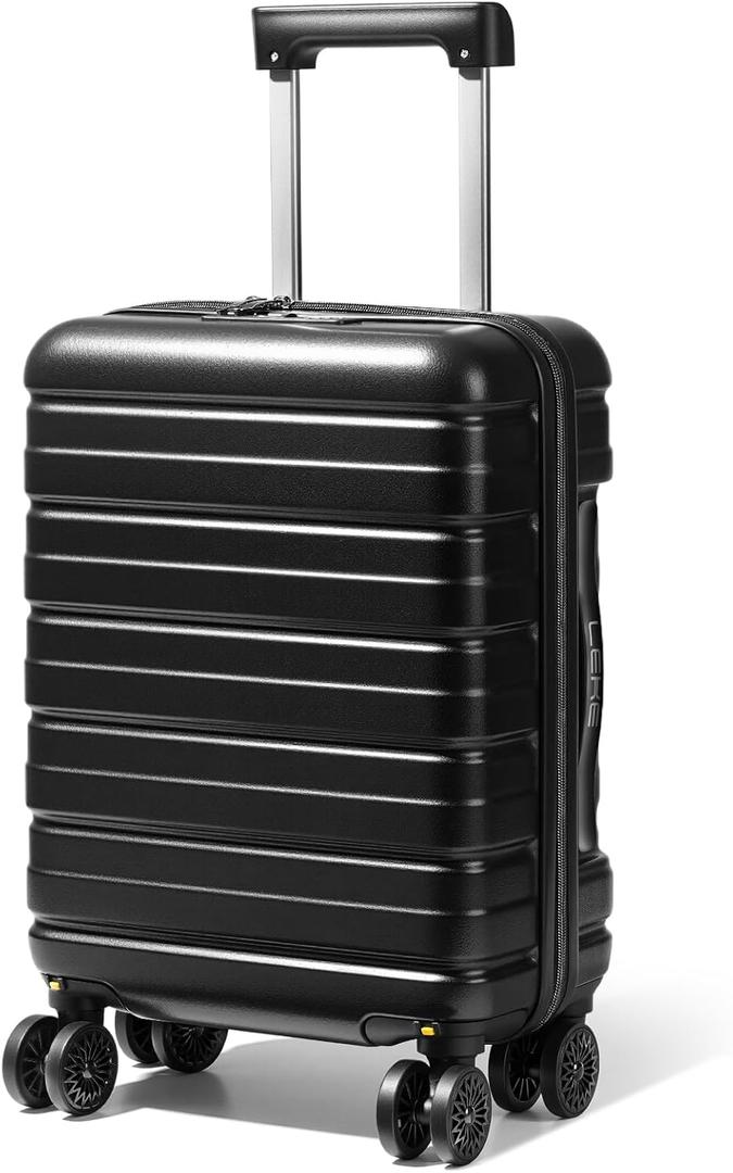 Lekesky 16 Inch Carry On Luggage Airline Approved, Hard Shell Suitcase with TSA Lock, Lightweight Spinner Wheels Durable ABS Compact Carry-On for Travel Weekend Trips Men Women, Black