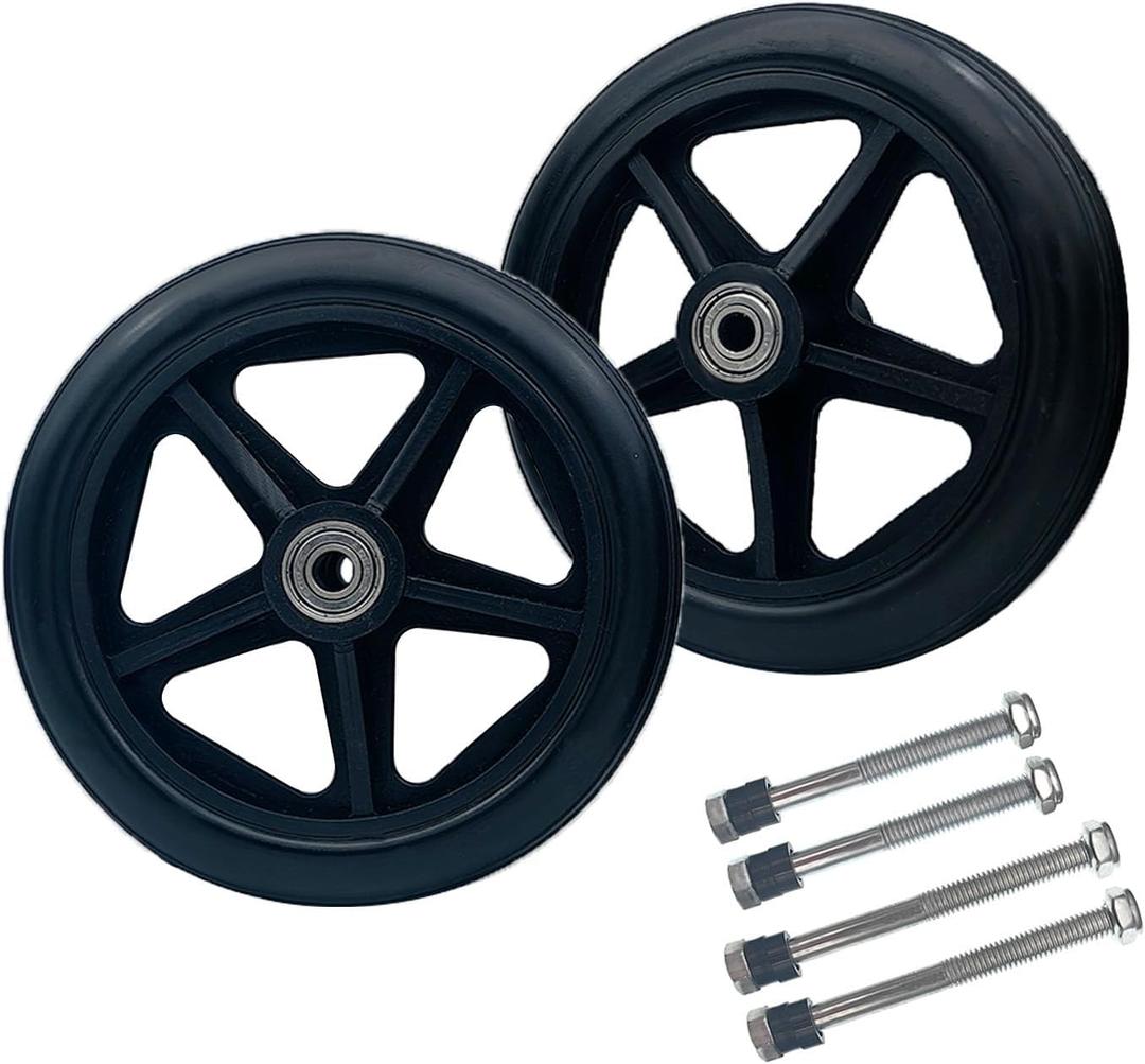 6 Inch Replacement Wheels (2-Pack) - Universal PU for Wheelchair, Walker & Rollator - Quiet Anti-Slip Solid Rubber with Sealed Bearings - Black