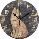 ALAZA Wall Clock Moon Star Cat Silent Non-Ticking Decorative Wall Clocks Battery Operated 10 Inch for Home Living Room Kitchen Bathroom Bedroom 