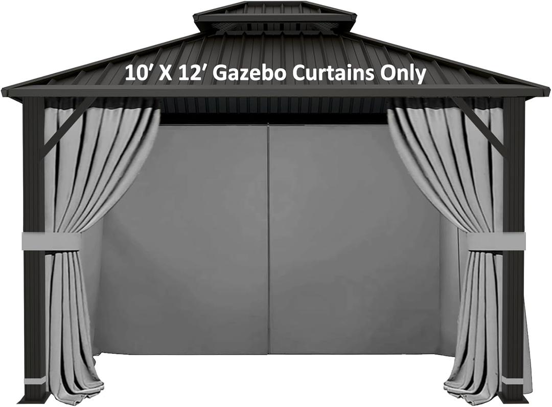 Gazebo Universal Replacement Privacy Curtain - Hugline 10' x 12' Outdoor Waterproof 4-Panels Gazebo Side Wall with Zipper (Curtain Only, Gray)