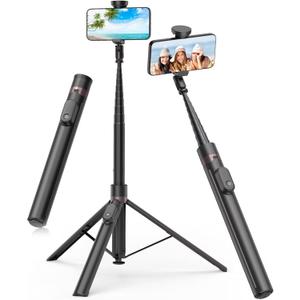TONEOF 66" Automatic Tripod,Auto-Open Phone Tripod Stand with Magnetic Rechargable Remote,Selfie Stick Tripod 360 Vertical & Horizontal Rotatable,Stable Travel Tripod for iPhone/Android(Black)