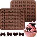 Mini Bow Candy Floral Silicone Molds 2PCS, Chocolate Moulds with Butterfly-Bow in 6 Different Shape Jello Design, 36 Cavity Ice Mold Pudding Molds for Cake Desserts Making, Cupcake Toppers