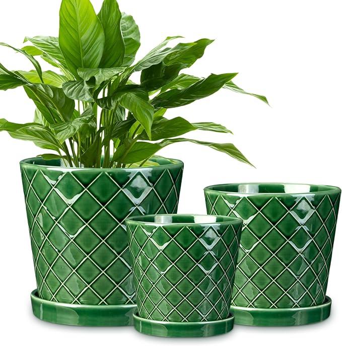EFISPSS Ceramic Plant Pots, 4+5+6 Inch Pots for Indoor Plants, Flower Pots with Drainage Hole and Tray,Indoor/Outdoor Usage, Modern Style Garden Pots Set of 2 - Patina EFISPSS Ceramic Plant Pots, 4+5+6 Inch Pots for Indoor Plants, Flower Pots with Drainage Hole and Tray,Indoor/Outdoor Usage, Modern Style Garden Pots Set of 2 - Patina