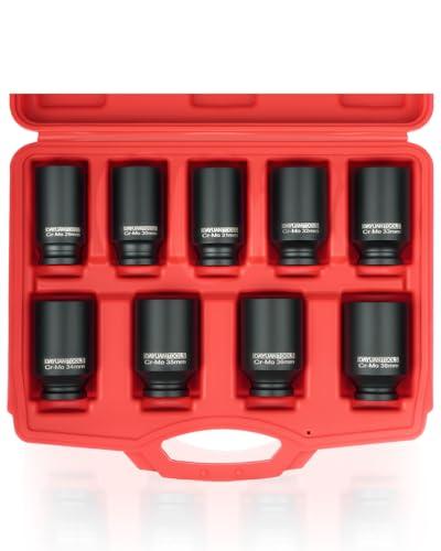 DAYUAN 9 Pcs Axle Nut Hub Impact 1/2" Drive Socket 29 30 31 32 33 34 35 36 38mm Socket Set