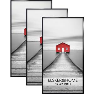 ELSKER&HOME 12x22 Poster Frame 3 Pack, Black 12x22 Picture Frame for Horizontal or Vertical Wall Mounting, Sturdy and Scratch-proof