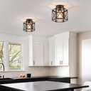 XSDeTu 2 Pack Farmhouse Semi Flush Mount Ceiling Light, Industrial Black Hallway Light Fixture, Small Metal Cage Close to Ceiling Lights for Kitchen Sink Porch Bedroom
