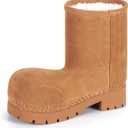 Faux Suede Platform Fuzzy Snow Boots Round Toe Hippy Winter Boots Slip On Knee High Chunky Heel Fur Tall Boots for Women (8, Chestnut Mid)