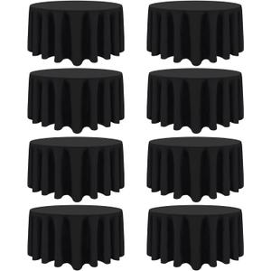 8 Pack Black Round Tablecloths 90 Inch Black Table Cloth Stain and Wrinkle Resistant Reusable and Washable Polyester Fabric for Buffet Wedding Party and Banquet