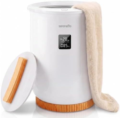 SereneLife Digital Display Bucket Towel Warmers, White Large Towel Warmer for Spa and Bathroom, Luxury Towel Heater Gifts for Him & Her, Auto Shut-Off, Fits 2 large, Blankets, Bathrobes