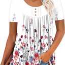 BETTE BOUTIK Women's Summer Tunic Tops Flowy Flare Botton Down Shirts Blouses S-3XL (01-whitecarnation)