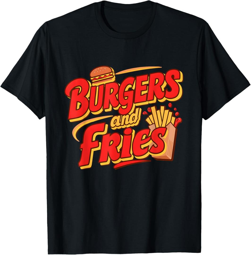 Classic Fast Food Combo Enthusiast Apparel Unisex-Adults Black T-Shirt Small Burgers And Fries T-Shirt S