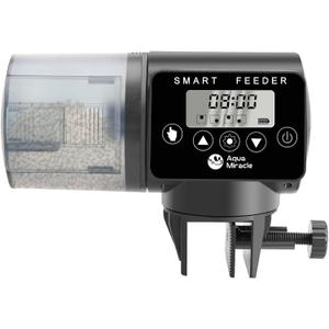 AquaMiracle Programmable Automatic Fish Feeder for Aquarium, Auto Fish Food Dispenser with Timer, Volume Adjustable Vacation Aquarium Feeder with Digital Display, for Granules Pallets Strips