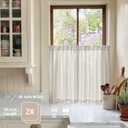 jinchan Striped Linen Kitchen Tier Curtain Rustic Cafe 30 Inch Small Window Balanced Stripe Half Window Curtains for Living Room Bathroom 2 Panels Taupe Grey on Linen