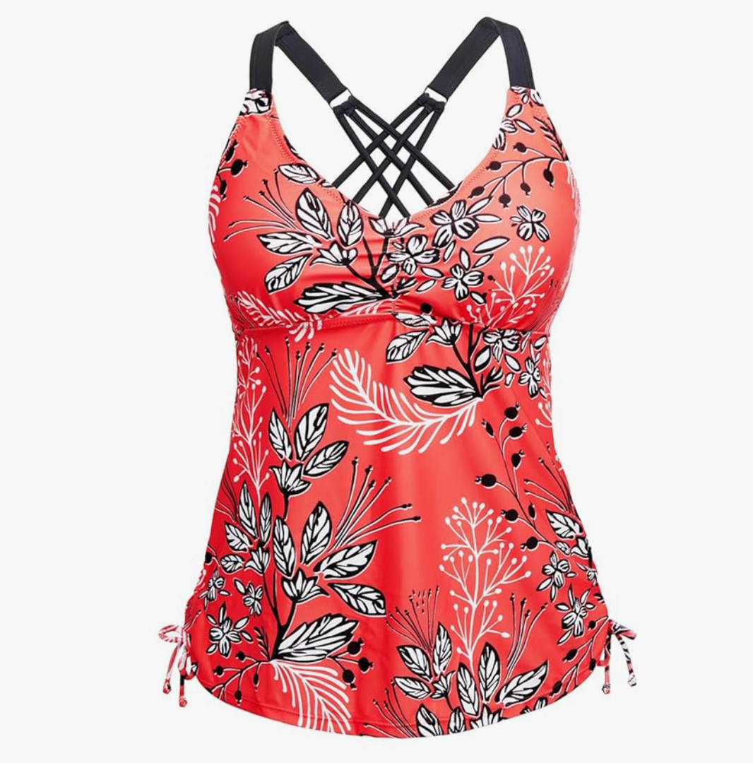 Tempt Me Women Tankini Top Only V Neck Swim Tops Tummy Control Bathing Suit Top No Bottom M