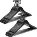 TOPIA HANGER Premium Wooden Hangers, Luxury Boutique Wood Hangers with Extra Thick Hook and Non Slip Pants Bar, Heavy Duty Coat Hanger with Notches 16 Pack, Black -CT01B