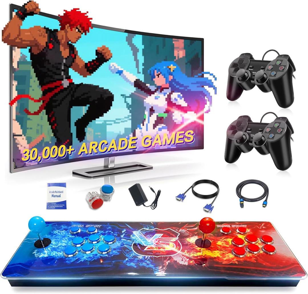 [30000 Games in 1] Arcade Console Pandora Box - with Two Extra Handles, 4K HDMI Output Plug & Play Video Game 256GB Memory Card Retro Gaming Console Double Joystick Favorites List