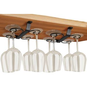 GeLive Set of 2 Wine Glass Holder Under Cabinet Stemware Rack Glass Storage Hanger With 4 Hooks Organizer for Kitchen and Bar (Black)