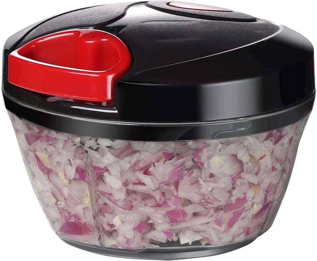 Ourokhome Manual Food Processor Vegetable Chopper, Portable Hand Pull String Garlic Mincer Onion Cutter for Veggies, Ginger, Fruits, Nuts, Herbs, etc., 500ml, Black