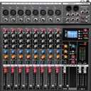 8 Channel Professional Audio Mixer Console Sound Board with 48V Phantom Power,USB Audio Interface for Live Show,Streaming Recording Music Stage Karaoke