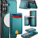 For Samsung Galaxy S26 Case Wallet Compatible with Magsafe, RFID Blocking Magnetic Card Holder 2 in 1 Detachable Kickstand Shockproof Phone Case for Galaxy S26 6.3" Bluish Green