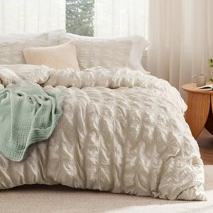 Bedsure Seersucker Duvet Cover King, Boho Bedding Set, Ultra Soft Washed Microfiber, Textured Bedding Set with Zipper Closure, 8 Corner Ties, 1 Duvet Cover & 2 Pillowcases, Beige, 104x90 Inches