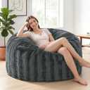 fond + found Adult Bean Bag Chairs 4FT Large Lounger, Wave Cover, Grey | Portable Handle, Removable and Washable Cover, Memory Foam Filled, Relaxing, Reading, Medium, Soft Wave Pattern Plush Fabric