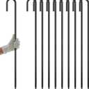 AAGUT Rebar Stakes 36 Inch J Hook Heavy Duty 10 Pack, 1/2 Inch Extra Long Tent Stakes with Chisel Point End, Black Coated Metal Ground Anchors for Garden, Chain Link Fence, Greenhouse, Sculpture