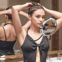 Double-Sided Mirror to See Back of Head, Hands Free Adjustable Mirrors Hung Around The Neck, Two Way Mirror for Women Man Makeup, Self Haircut, Standard Viewing and 5X Magnification 360 Mirrors