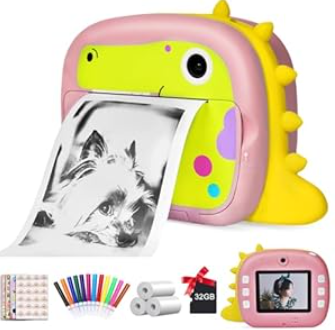Camera for Kids, Instant Print Camera with WiFi Function 1080P Video Camera 2.4" Screen Selfie Camera with 32G TF Card, 4 DIY Stickers, 12 Colored Penls, 3 Rolls Print Papers for Girls Boys(Pink)