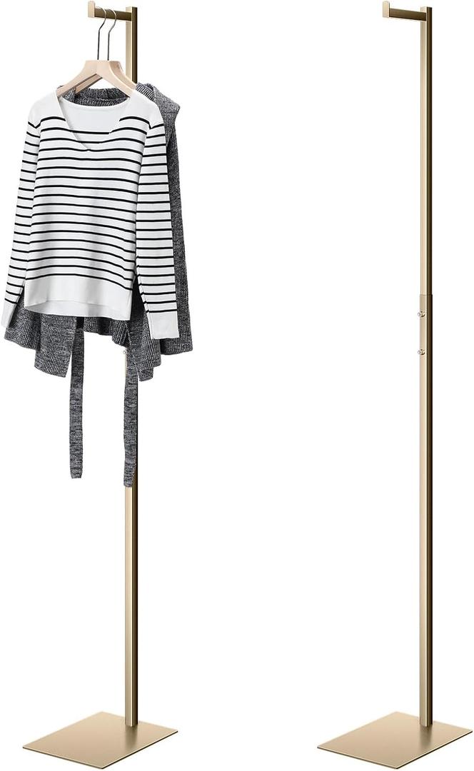 2 Pack Adjustable Single Costumer Clothes Stand Adjustable from 48" to 72" Clothing Display Metal Freestanding Garment Holder Costumer Rack for Large Shop Retail Store(Gold)