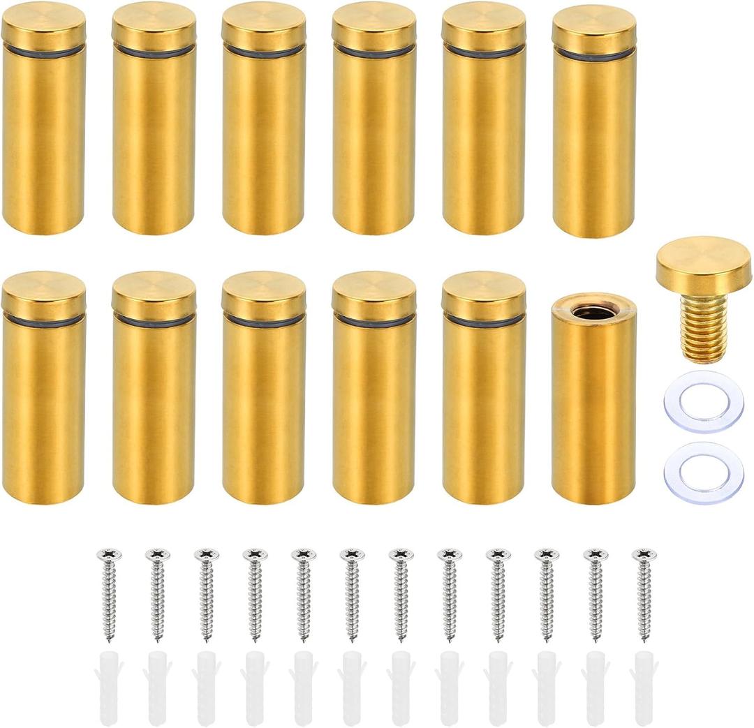 PATIKIL 3/4 x 2 Inch Sign Standoff Screws, 12 Set Stainless Steel Wall Standoff Mounting Hardware Advertising Glass Nail for Hanging Acrylic Picture Frame Acrylic Panel, Gold