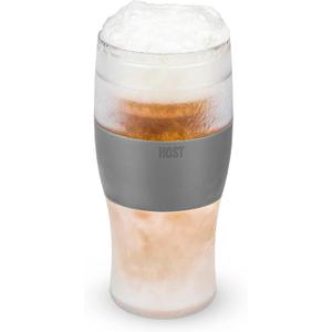 Host Freeze Beer Glasses, Frozen Beer Mugs, Freezable Pint Glass Set, Insulated Beer Glass to Keep Your Drinks Cold, Double Walled Insulated, 16oz, Grey (Set of 1, Gray)