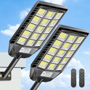 Deepn Solar Lights Outdoor Waterproof, Solar Street Lights Outdoor, 6500K LED Dusk to Dawn Security Flood Light Motion Sensor with Remote Control for Yard, Parking Lot, Porch, Garages, Garden, 2 Pack