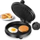 3in1 Electric Griddle & Panini Press  CACHOO 8" Nonstick Round Griddle and Sandwich Press with On/Off Switch, 180° Open Design, Perfect for Pancakes, Omelettes, Quesadillas, Veggies (Black)