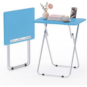 2 x Folding TV Tray Set of 2, Foldable TV Dinner Tray Table, Snack Side Table, Small TV Trays for Living Room, Small Spaces (Blue), 2PCS