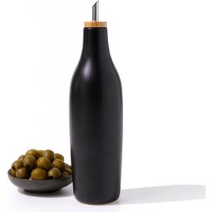 Olive Oil Dispenser Bottle Stoneware Ceramic for EVOO or Vinegar | Modern Design | Large Capacity 16.9 ounce | Oil Container | Black