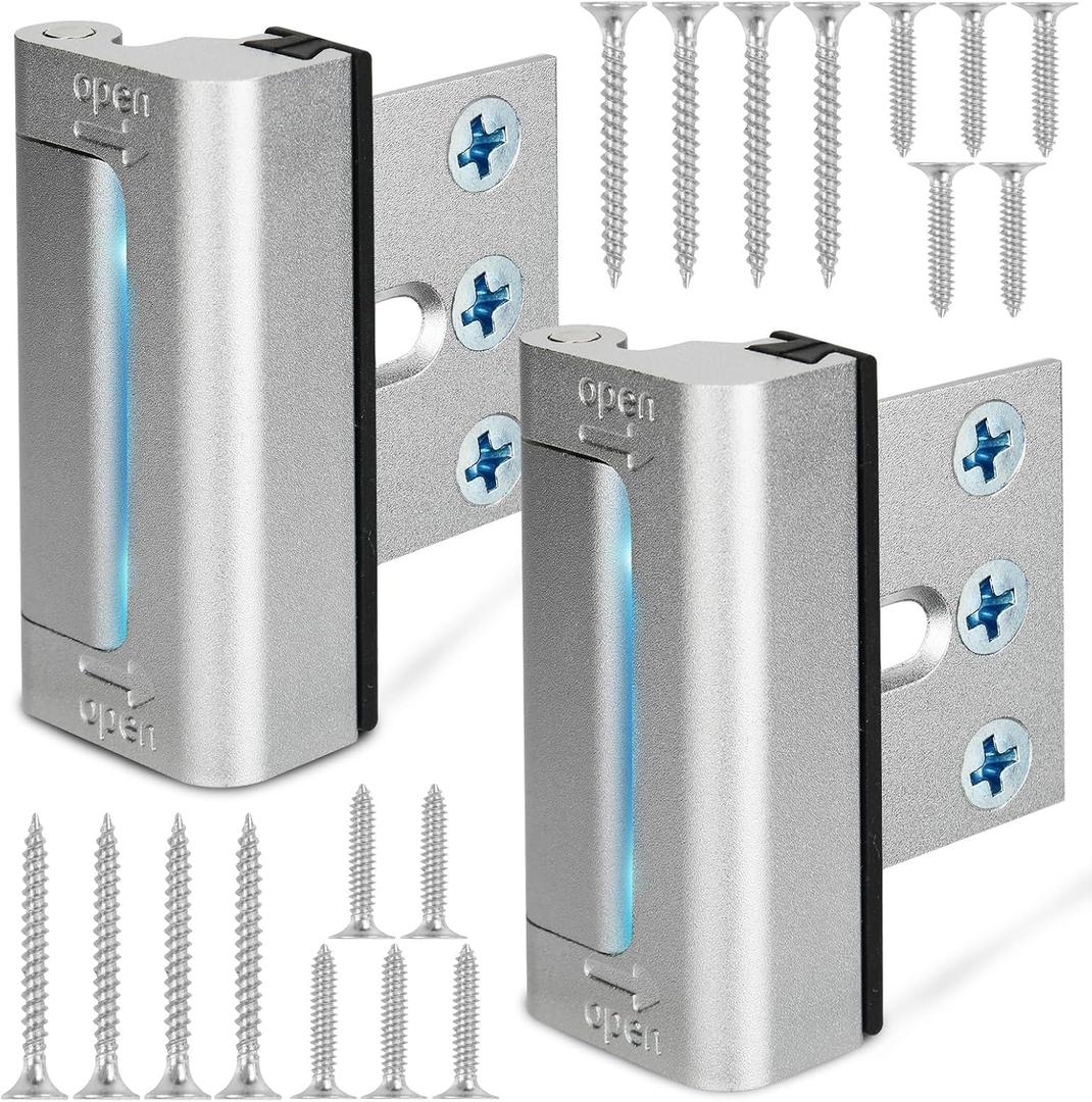 Home Security Door Reinforcement Lock, Upgraded Front Door Locks for Kids Safety Withstand 800 lbs, Child Proof Door Lock, Extra Door Lock from Inside Prevent Unauthorized Entry (2 Pack, Silver)