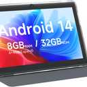 Android 14 Tablet 7 inch Tablets with Case, 8GB RAM 32GB ROM 1TB Expand, Quad-Core Processor Tablet PC, 1024 x 600 IPS Screen, Dual Camera, 3000mAh Battery, Bluetooth, WiFi, GMS, Widevine L1, Black