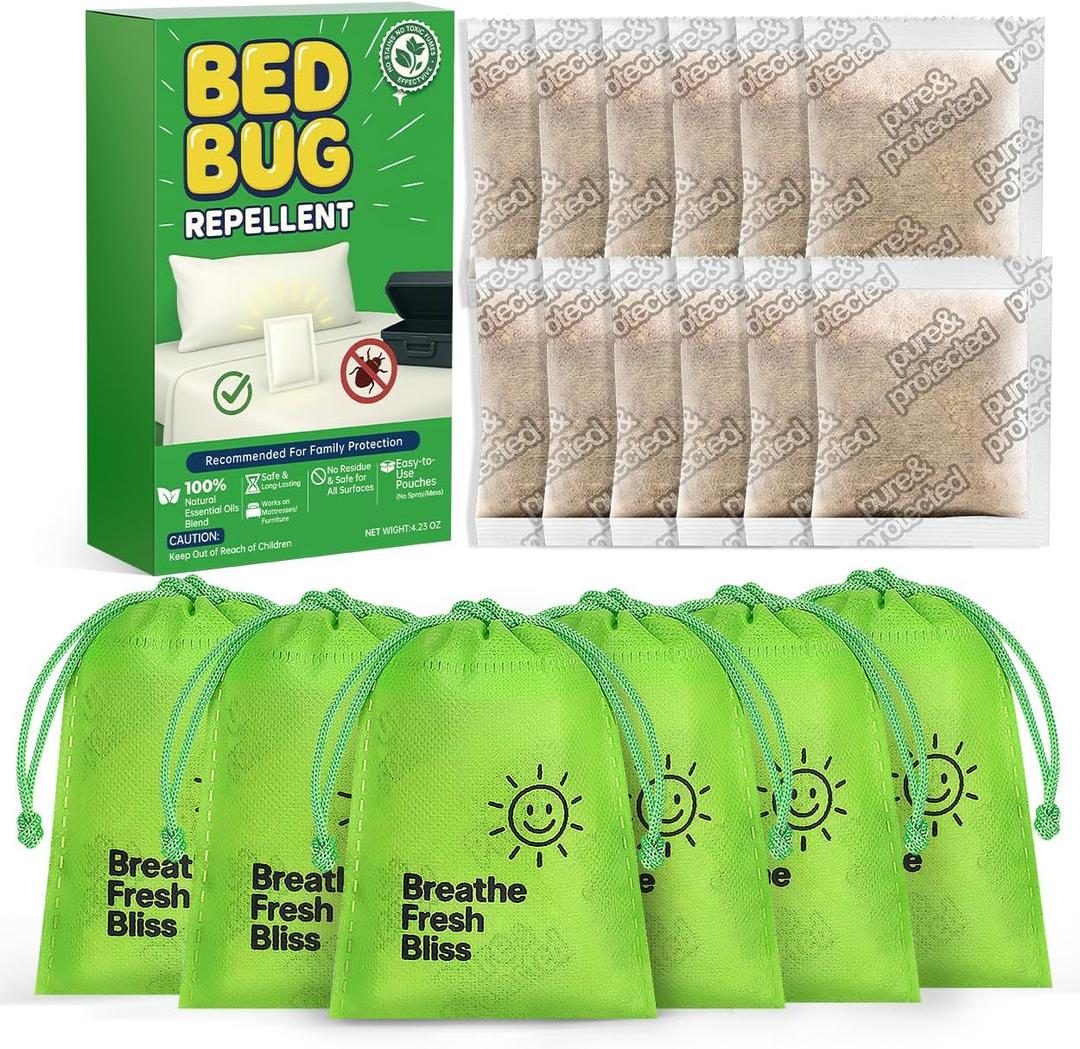 12 Pack Natural Bed Bug Repellent Pouches, Plant Based Long-Lasting 2 Month Protection Against Bedbugs Household Pest Control