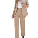 luvamia Women's Two Piece Sets Pants Suits Dressy Business Casual Outfits Professional Blazer Pantsuits Set Work Office Beige Large Fits US 12-14 L