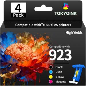 923 Ink Cartridges Combo Pack for HP Printers Replacement for HP 923 HP923 Ink Cartridge Work for OfficeJet Pro 8130e 8125e 8120e 8135e 8138e 8139e 8122e 8120 8122 8123 Printer Without Chip (4 Pack)