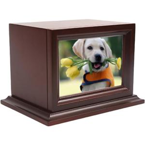 Wooden Pet Memorial Keepsake Urns, Photo Box Pet Cremation UrnCremation Urns for Dogs AshesCat UrnLoss Pet Sympathy Remembrance Gift (Large)