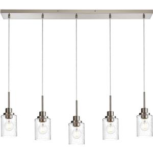 Lighting Contemporary Brushed Nickel Linear Chandelier Pendant Light 5 Lights Clear Seeded Glass Farmhouse Pendant Lighting Modern Dining Room Light Fixture for Living Room Kitchen Island