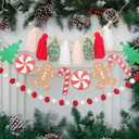 Christmas Tassel Garland Banner with Pom Pom Garlands Christmas Candy Tree Cane Banner for Wall Hanging Home Decor (Pink Red Green White)