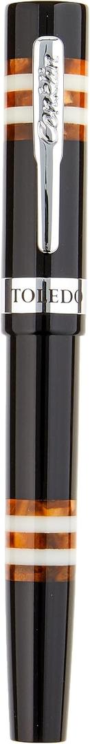 Conklin Toledo Fountain Pen in Black with Orange and White Ring Segments - Stub Nib - Premium Writing Instrument with Unique Design